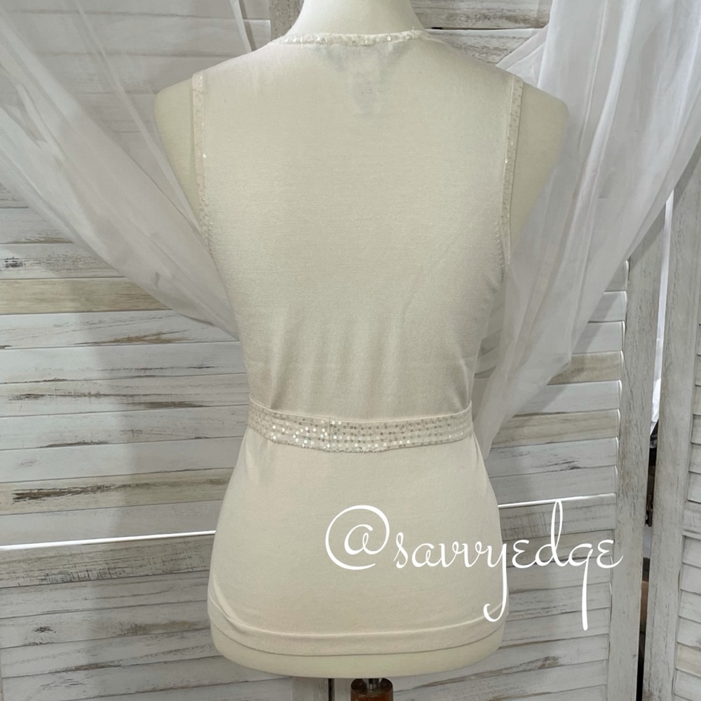 BCBG Sequin Trim V-Neck Knit Top - Picture 4 of 8